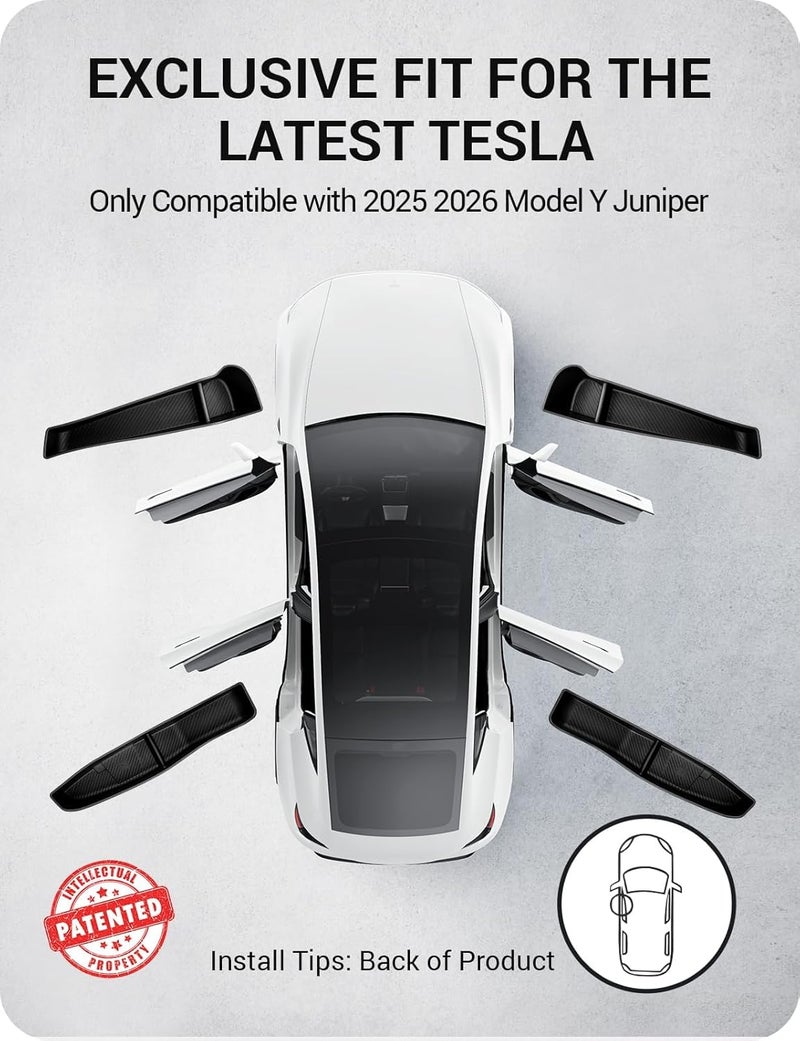 Basenor 2026 Tesla Model Y Juniper Door Side Storage Box, (Emergency Button Safety) Door Side Pocket Organizer Tray, Waterproof TPE Front & Rear Slot Pocket Liners for 2025 2026 Model Y Juniper - Image 3